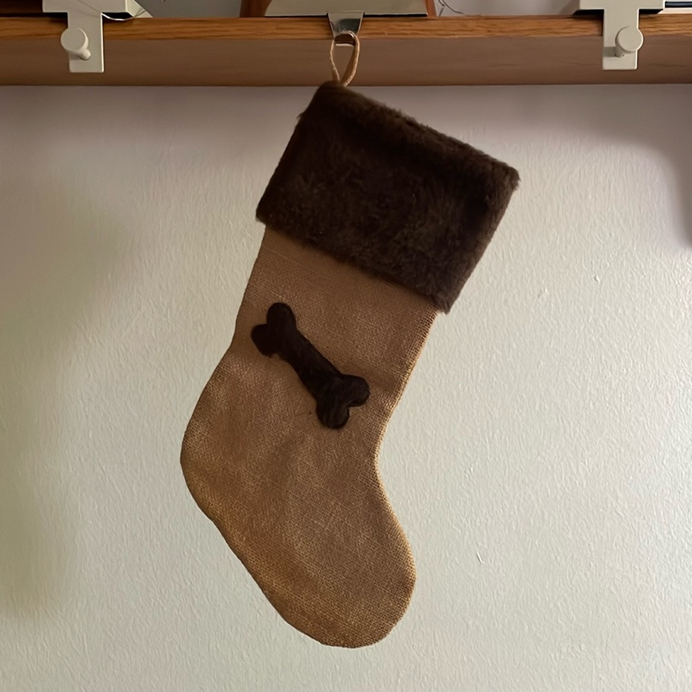Burlap Dog Christmas Stocking with Bone Detail